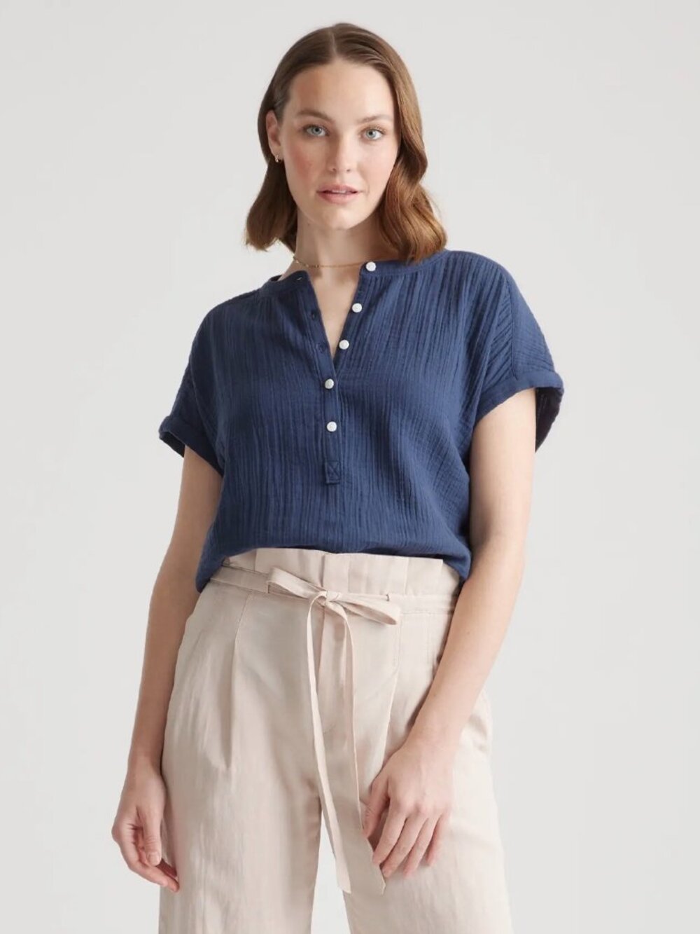 Quince 100% Organic Cotton Gauze Roll Sleeve Shirt - XS
